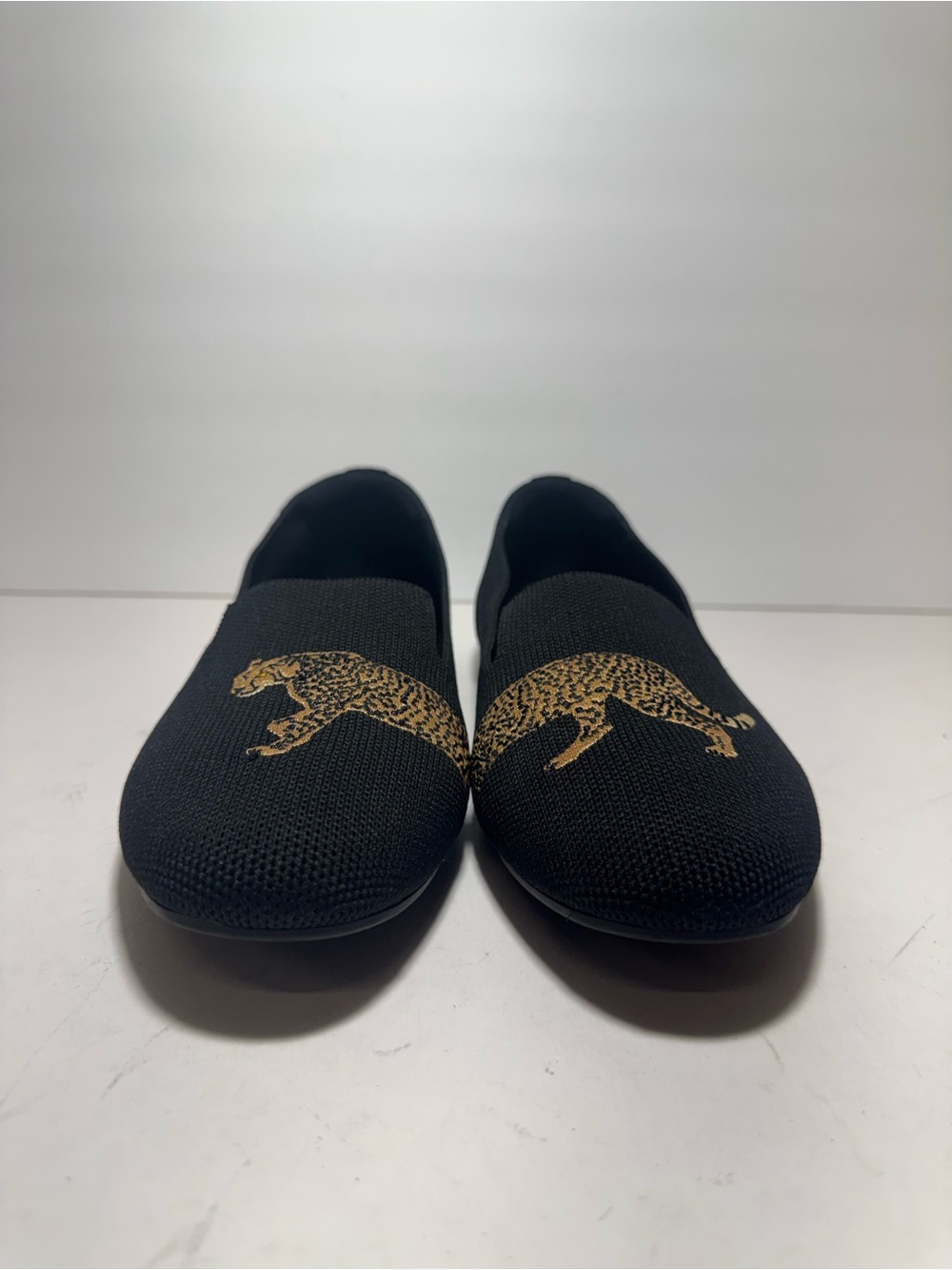 Vivaia Audrey Round-Toe Embroidered Leopard knit Black Flats Loafers Size 9 - Picture 4 of 15